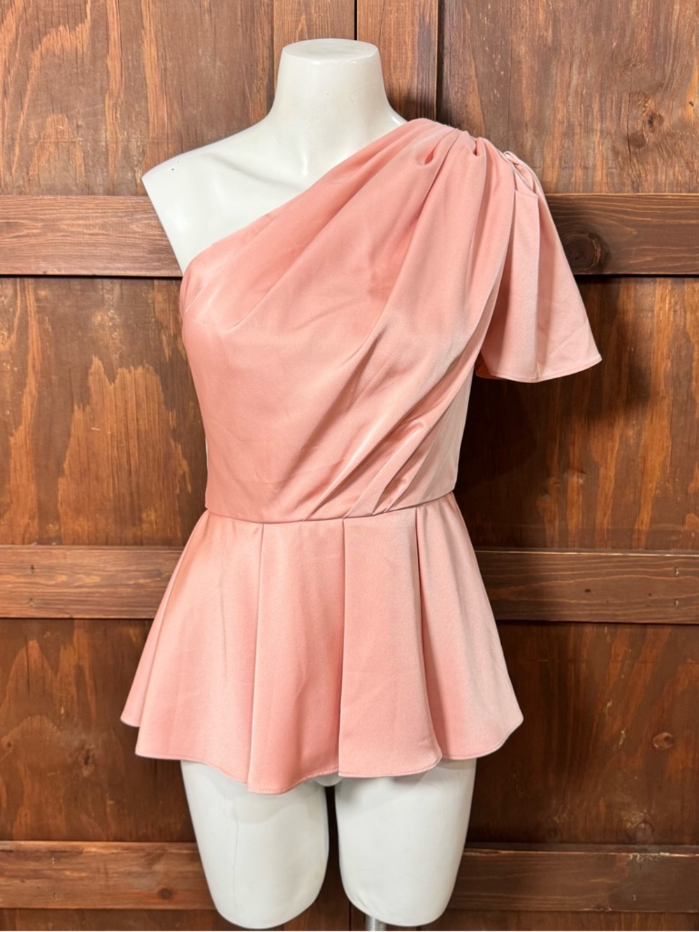 One-Shoulder Pink Peplum Blouse